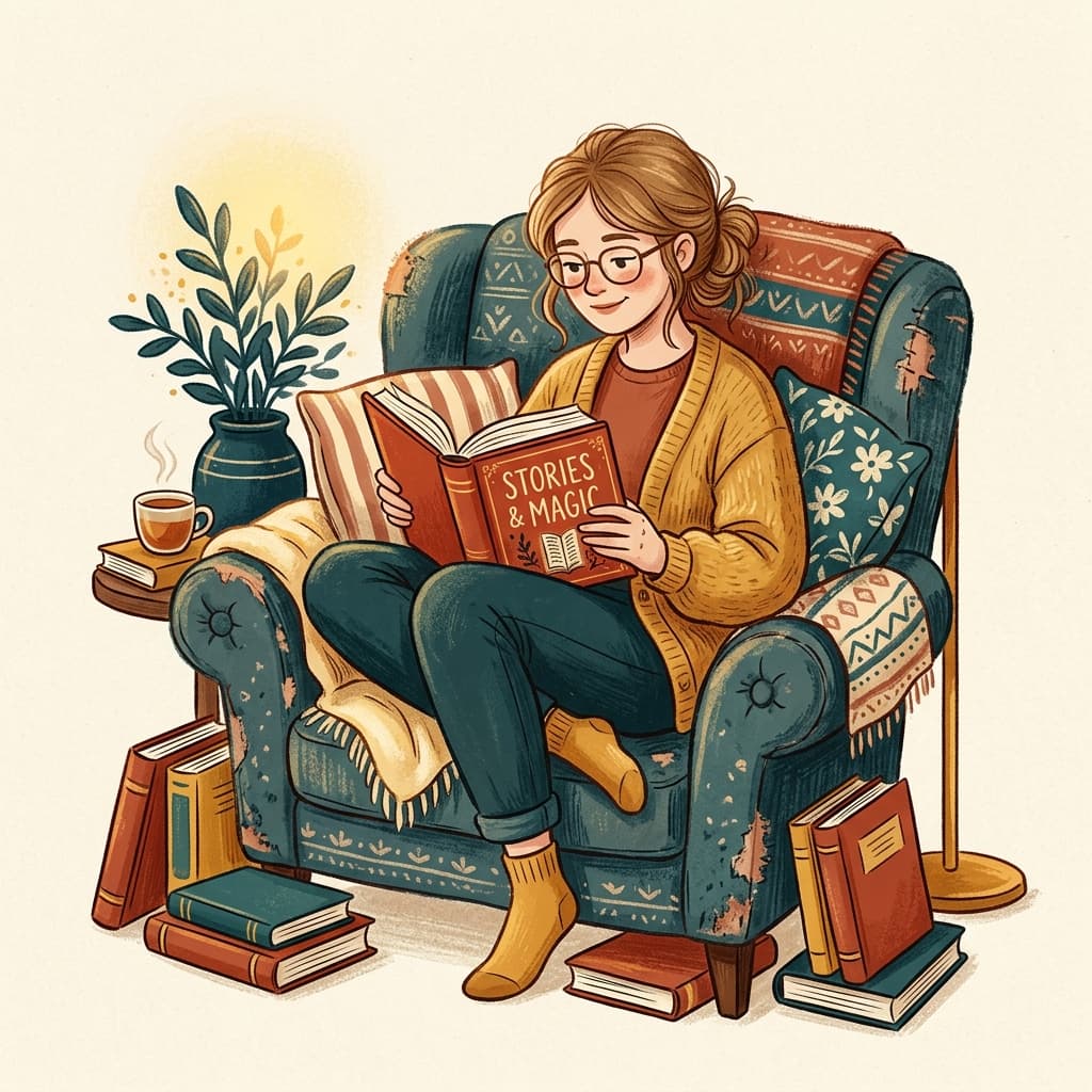 Reader with a stack of books